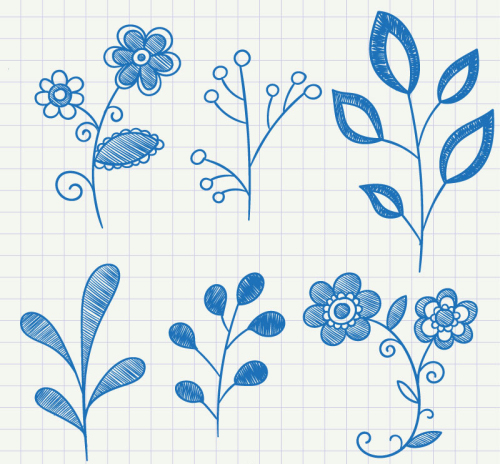 6 blue painted plant vector material
