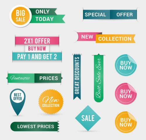 Fourteen models of color tag vector promotional material