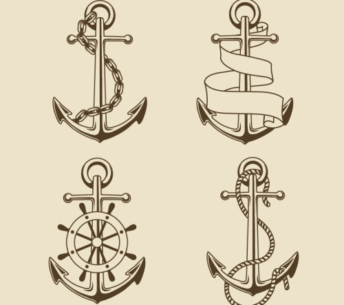 4 anchor retro painted vector material