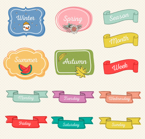 13 color seasons and date label vector material