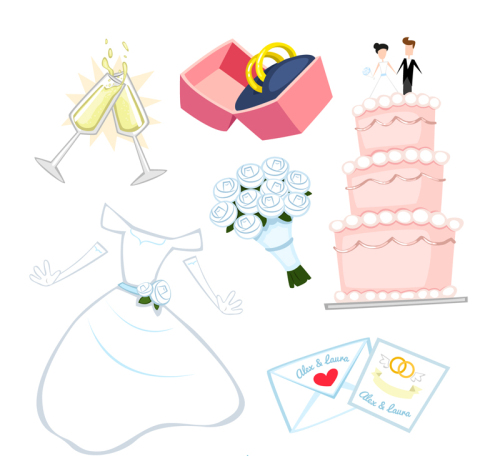 6 Vector cartoon wedding elements