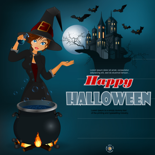Halloween witch and castle vector material