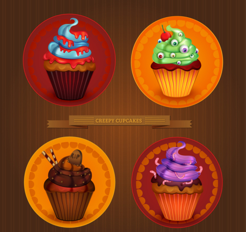 4 Halloween cupcake label Vectors