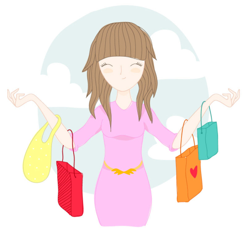 Smiling shopping girl vector material
