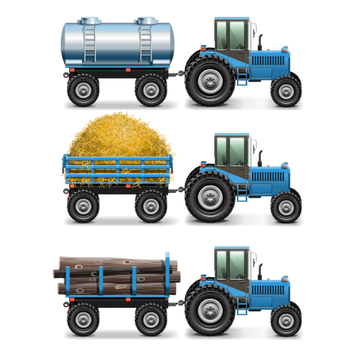 3 exquisite blue tractor design vector material