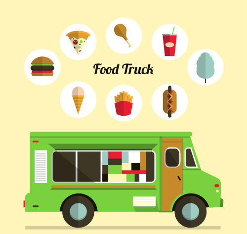 Green outside selling cars vector material