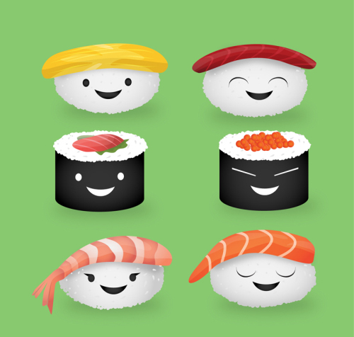 6 cute sushi design vector material