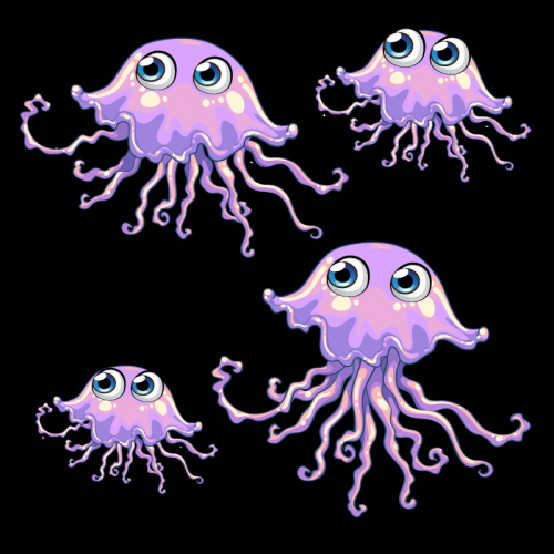 Four big eyes cartoon jellyfish vector material