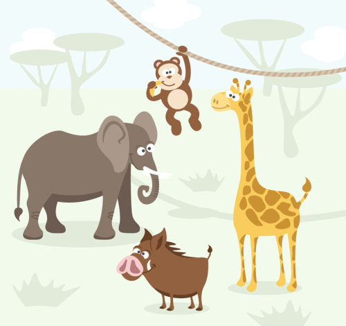 4 kinds of wild animals vector cartoon