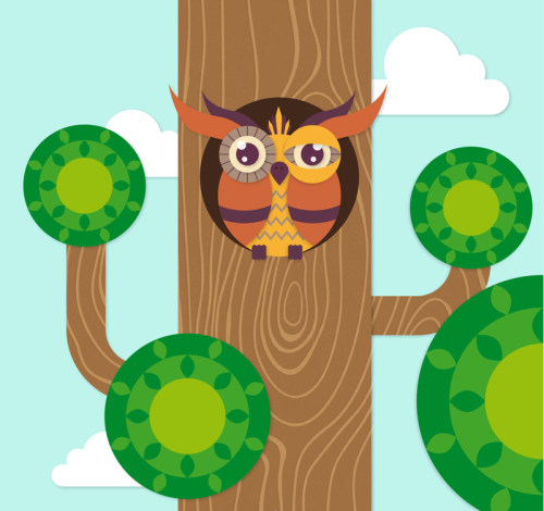 Cartoon owl tree holes vector material