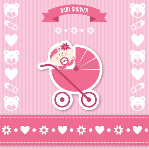 Pink infant welcome party greeting card vector material