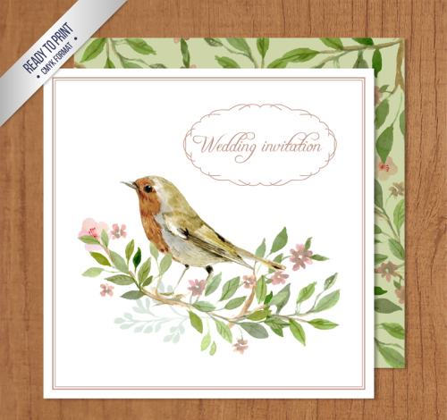 Watercolor flowers wedding invitation card vector material