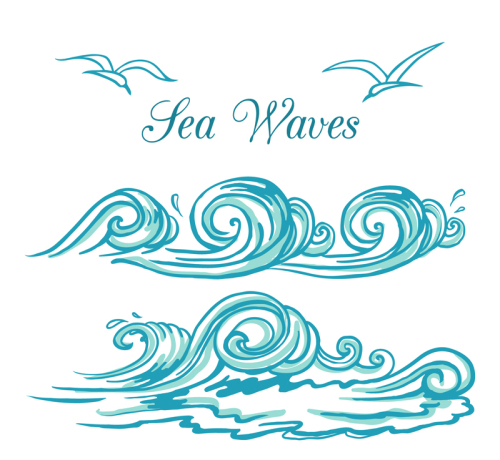 2 hand-painted blue wave vector design