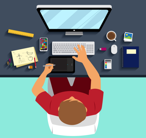 Work plan view men vector material