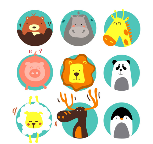 9 cute cartoon animals vector picture