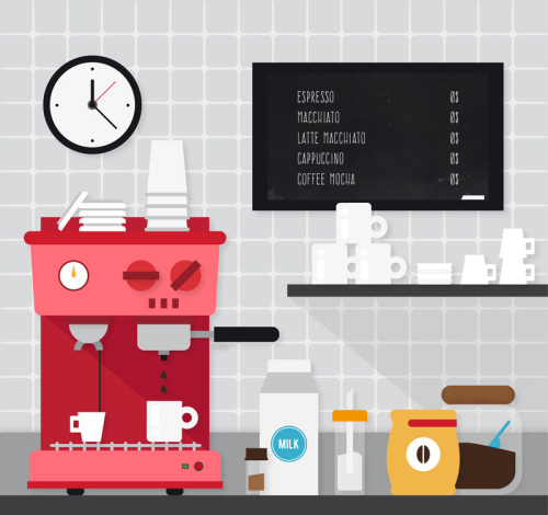 Kitchen coffee machine and cup with vector