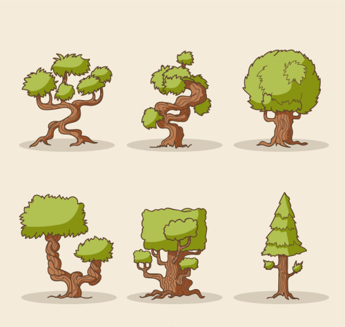6 cartoon trees design vector