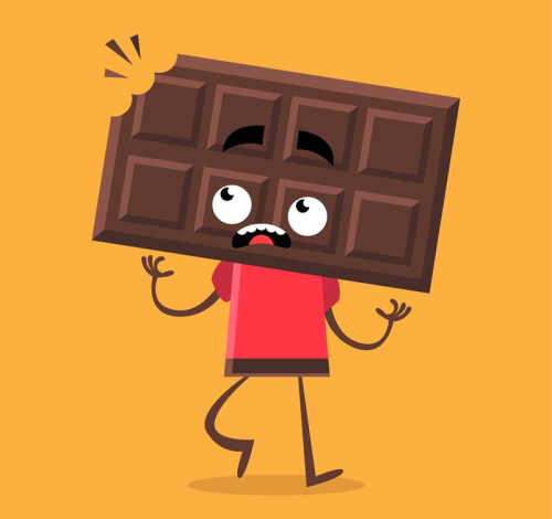 Cartoon bitten chocolate man vector material