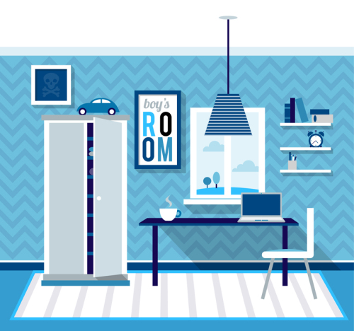 Blue children room design vector material