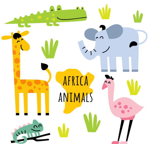 6 lovely African animal vector material