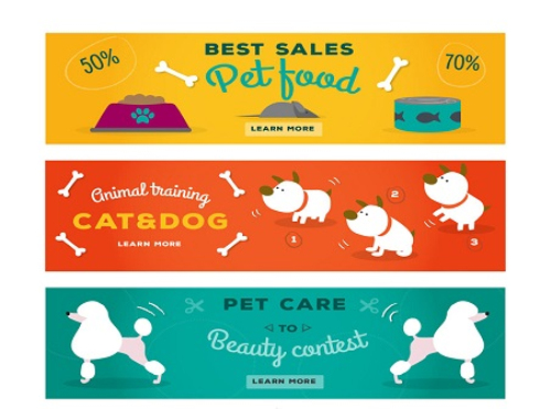 3 cute pet dog banner vector